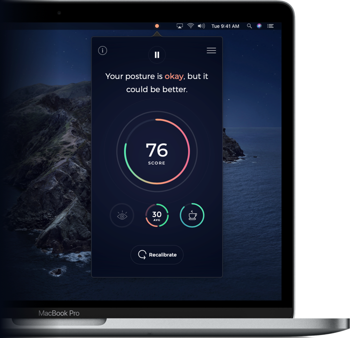 SitWit Posture Correction and Break Reminder app runnin on a Macbook Pro
